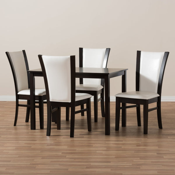 Baxton Studio Baxton Studio Adley 5-Piece Modern Dining Set with Dark Brown Finish & White Faux Leather Seats RH5510C-Dark Brown/White Dining Set