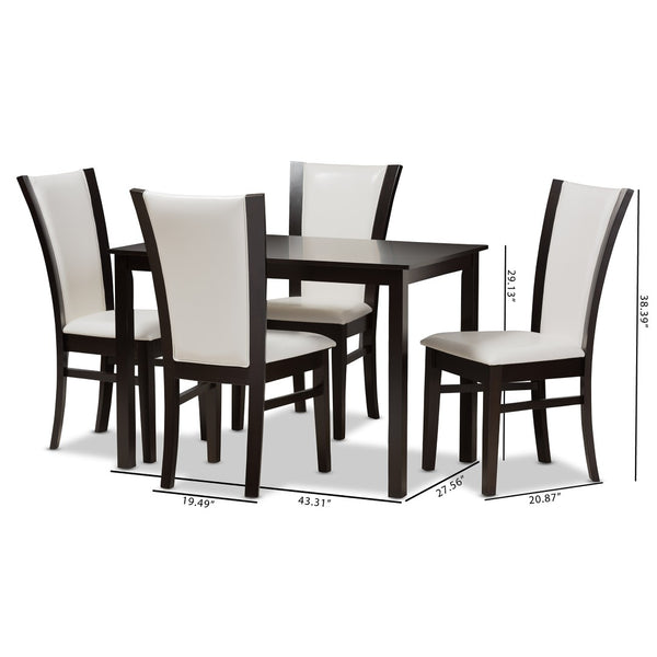 Baxton Studio Baxton Studio Adley 5-Piece Modern Dining Set with Dark Brown Finish & White Faux Leather Seats RH5510C-Dark Brown/White Dining Set