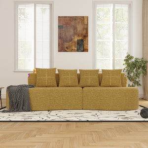 English Elm Modern Half Moon Chenille Sectional Three Seat Curved Sofa for Living Room or Apartment Mustard Yellow W395P435344