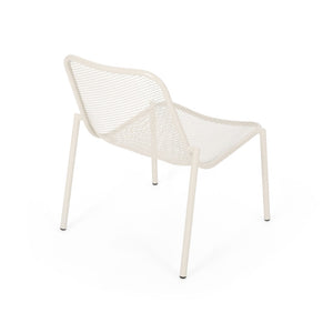 English Elm Kincaid Outdoor Iron Mesh Conversation Set Rust Resistant Patio Chairs with Side Table White N775P392159W