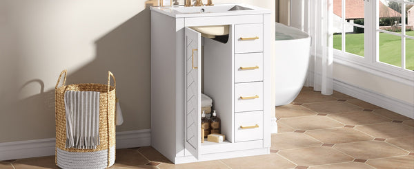 English Elm 24" Modern Bathroom Vanity With Integrated Sink, Soft-Close Drawers, Stylish Gold Hardware Finish N710P341038K
