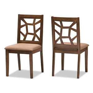Baxton Studio Baxton Abilene Mid-Century Dining Chairs Set of 2 - Light Brown Upholstered with Walnut Finish RH3010C-Walnut/Light Brown-DC