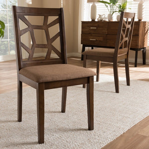 Baxton Studio Baxton Abilene Mid-Century Dining Chairs Set of 2 - Light Brown Upholstered with Walnut Finish RH3010C-Walnut/Light Brown-DC