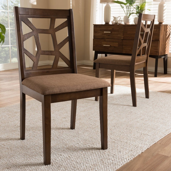 Baxton Studio Baxton Abilene Mid-Century Dining Chairs Set of 2 - Light Brown Upholstered with Walnut Finish RH3010C-Walnut/Light Brown-DC
