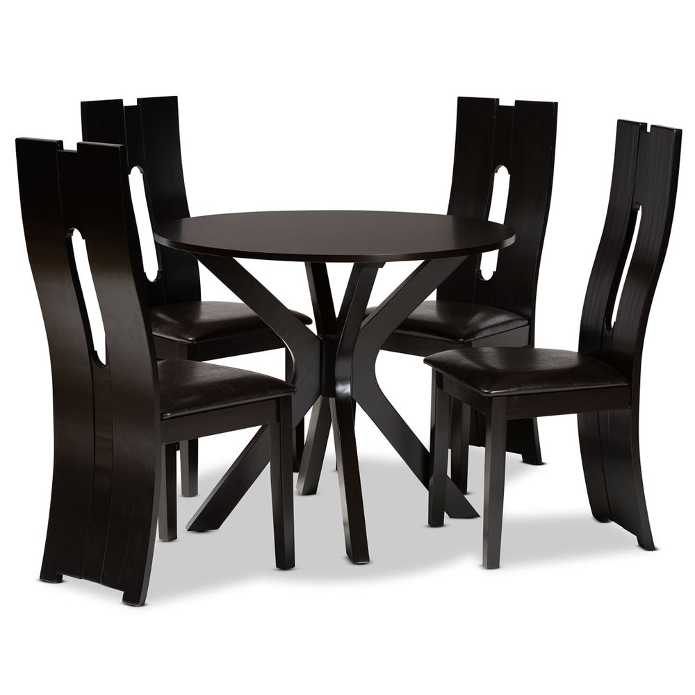 Baxton Studio Baxton Studio Cian 5-Piece Dining Set - Modern Dark Brown Faux Leather & Wood, Perfect for Small Spaces Cian-Dark Brown-5PC Dining Set