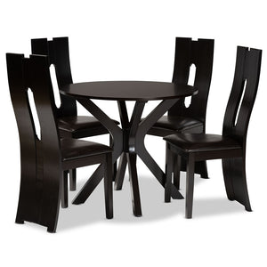 Baxton Studio Baxton Studio Cian 5-Piece Dining Set - Modern Dark Brown Faux Leather & Wood, Perfect for Small Spaces Cian-Dark Brown-5PC Dining Set