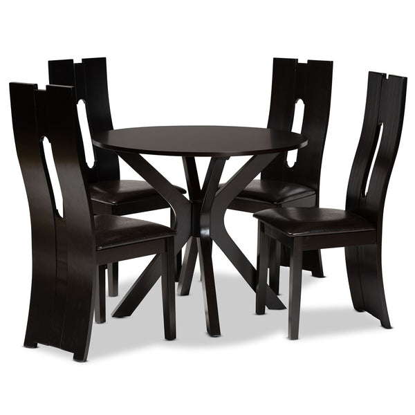 Baxton Studio Baxton Studio Cian 5-Piece Dining Set - Modern Dark Brown Faux Leather & Wood, Perfect for Small Spaces Cian-Dark Brown-5PC Dining Set