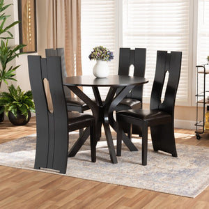 Baxton Studio Baxton Studio Cian 5-Piece Dining Set - Modern Dark Brown Faux Leather & Wood, Perfect for Small Spaces Cian-Dark Brown-5PC Dining Set