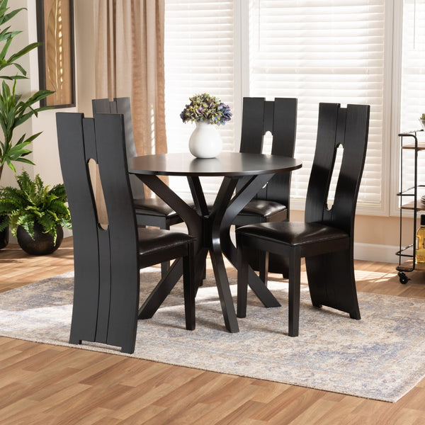 Baxton Studio Baxton Studio Cian 5-Piece Dining Set - Modern Dark Brown Faux Leather & Wood, Perfect for Small Spaces Cian-Dark Brown-5PC Dining Set