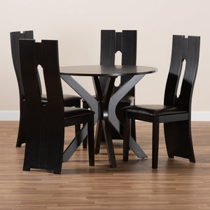 Baxton Studio Baxton Studio Cian 5-Piece Dining Set - Modern Dark Brown Faux Leather & Wood, Perfect for Small Spaces Cian-Dark Brown-5PC Dining Set