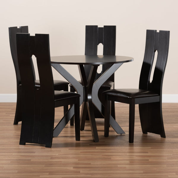 Baxton Studio Baxton Studio Cian 5-Piece Dining Set - Modern Dark Brown Faux Leather & Wood, Perfect for Small Spaces Cian-Dark Brown-5PC Dining Set