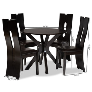 Baxton Studio Baxton Studio Cian 5-Piece Dining Set - Modern Dark Brown Faux Leather & Wood, Perfect for Small Spaces Cian-Dark Brown-5PC Dining Set
