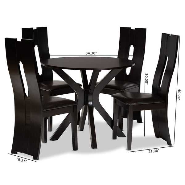 Baxton Studio Baxton Studio Cian 5-Piece Dining Set - Modern Dark Brown Faux Leather & Wood, Perfect for Small Spaces Cian-Dark Brown-5PC Dining Set
