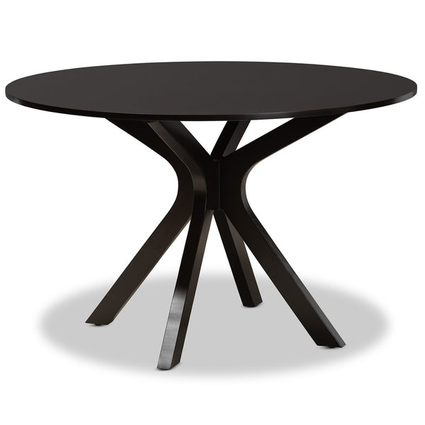 Baxton Studio Baxton Kenyon 7-Piece Modern Dining Set with Plush Faux Leather Chairs & Elegant Circular Table Kenyon-Dark Brown-7PC Dining Set