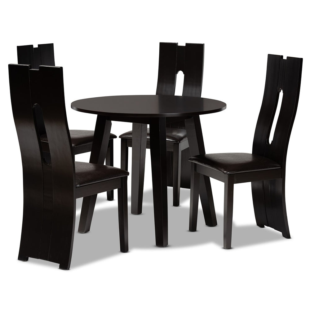 Baxton Studio Baxton Studio Torin Modern 5-Piece Dining Set with Dark Brown Faux Leather & Circular Table Design Torin-Dark Brown-5PC Dining Set