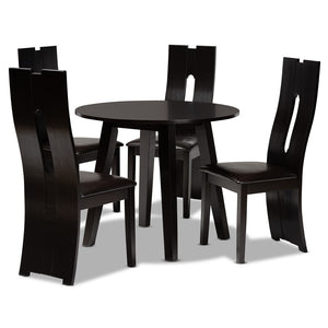 Baxton Studio Baxton Studio Torin Modern 5-Piece Dining Set with Dark Brown Faux Leather & Circular Table Design Torin-Dark Brown-5PC Dining Set
