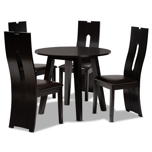 Baxton Studio Baxton Studio Torin Modern 5-Piece Dining Set with Dark Brown Faux Leather & Circular Table Design Torin-Dark Brown-5PC Dining Set