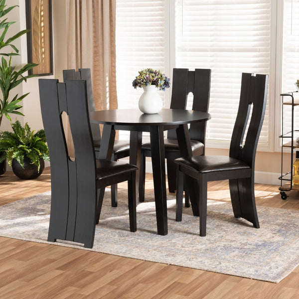 Baxton Studio Baxton Studio Torin Modern 5-Piece Dining Set with Dark Brown Faux Leather & Circular Table Design Torin-Dark Brown-5PC Dining Set