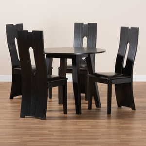 Baxton Studio Baxton Studio Torin Modern 5-Piece Dining Set with Dark Brown Faux Leather & Circular Table Design Torin-Dark Brown-5PC Dining Set