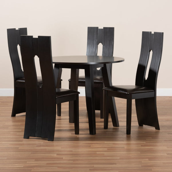 Baxton Studio Baxton Studio Torin Modern 5-Piece Dining Set with Dark Brown Faux Leather & Circular Table Design Torin-Dark Brown-5PC Dining Set