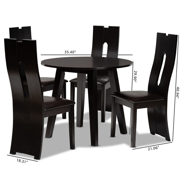 Baxton Studio Baxton Studio Torin Modern 5-Piece Dining Set with Dark Brown Faux Leather & Circular Table Design Torin-Dark Brown-5PC Dining Set