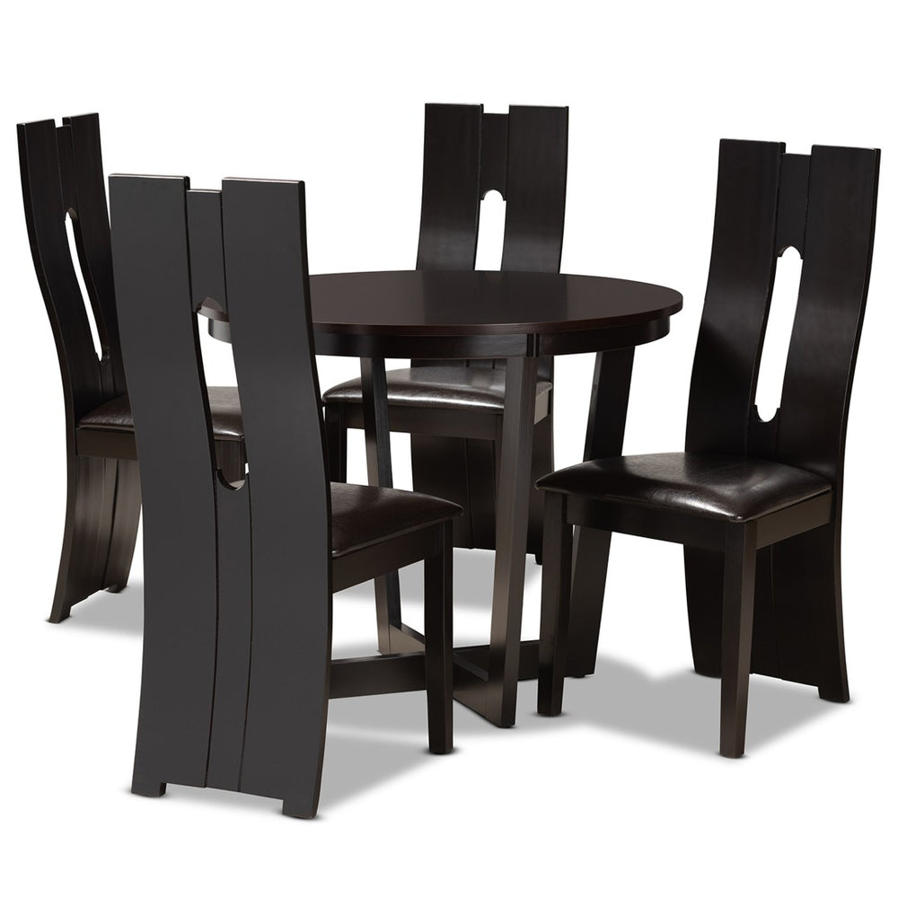 Baxton Studio Baxton Studio Sorley 5-Piece Modern Dining Set with Dark Brown Faux Leather & Wood for Small Spaces Sorley-Dark Brown-5PC Dining Set