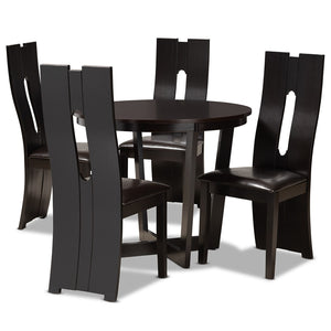Baxton Studio Baxton Studio Sorley 5-Piece Modern Dining Set with Dark Brown Faux Leather & Wood for Small Spaces Sorley-Dark Brown-5PC Dining Set