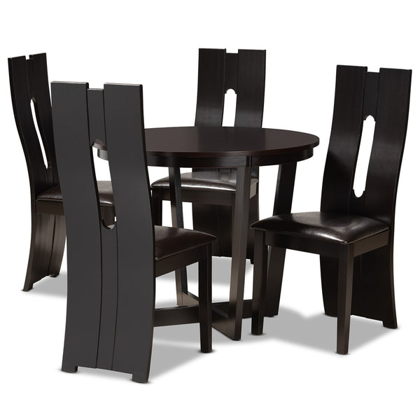 Baxton Studio Baxton Studio Sorley 5-Piece Modern Dining Set with Dark Brown Faux Leather & Wood for Small Spaces Sorley-Dark Brown-5PC Dining Set