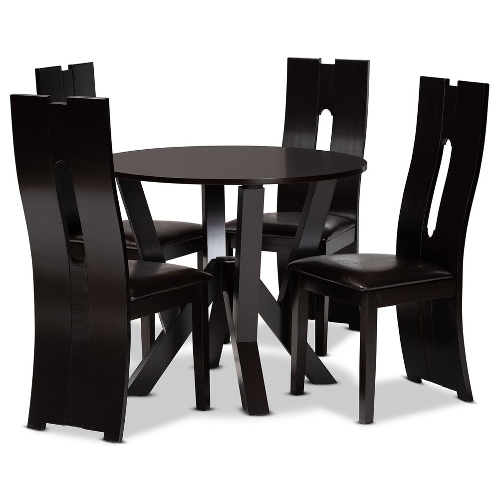 Baxton Studio Baxton Senan Modern 5-Piece Dining Set: Dark Brown Faux Leather & Wood, Comfort Meets Style Senan-Dark Brown-5PC Dining Set