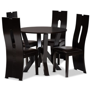Baxton Studio Baxton Senan Modern 5-Piece Dining Set: Dark Brown Faux Leather & Wood, Comfort Meets Style Senan-Dark Brown-5PC Dining Set