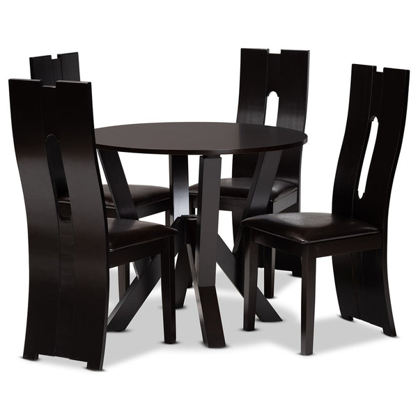 Baxton Studio Baxton Senan Modern 5-Piece Dining Set: Dark Brown Faux Leather & Wood, Comfort Meets Style Senan-Dark Brown-5PC Dining Set