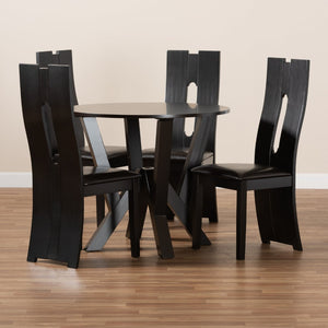 Baxton Studio Baxton Senan Modern 5-Piece Dining Set: Dark Brown Faux Leather & Wood, Comfort Meets Style Senan-Dark Brown-5PC Dining Set