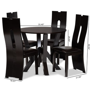 Baxton Studio Baxton Senan Modern 5-Piece Dining Set: Dark Brown Faux Leather & Wood, Comfort Meets Style Senan-Dark Brown-5PC Dining Set