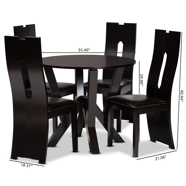 Baxton Studio Baxton Senan Modern 5-Piece Dining Set: Dark Brown Faux Leather & Wood, Comfort Meets Style Senan-Dark Brown-5PC Dining Set