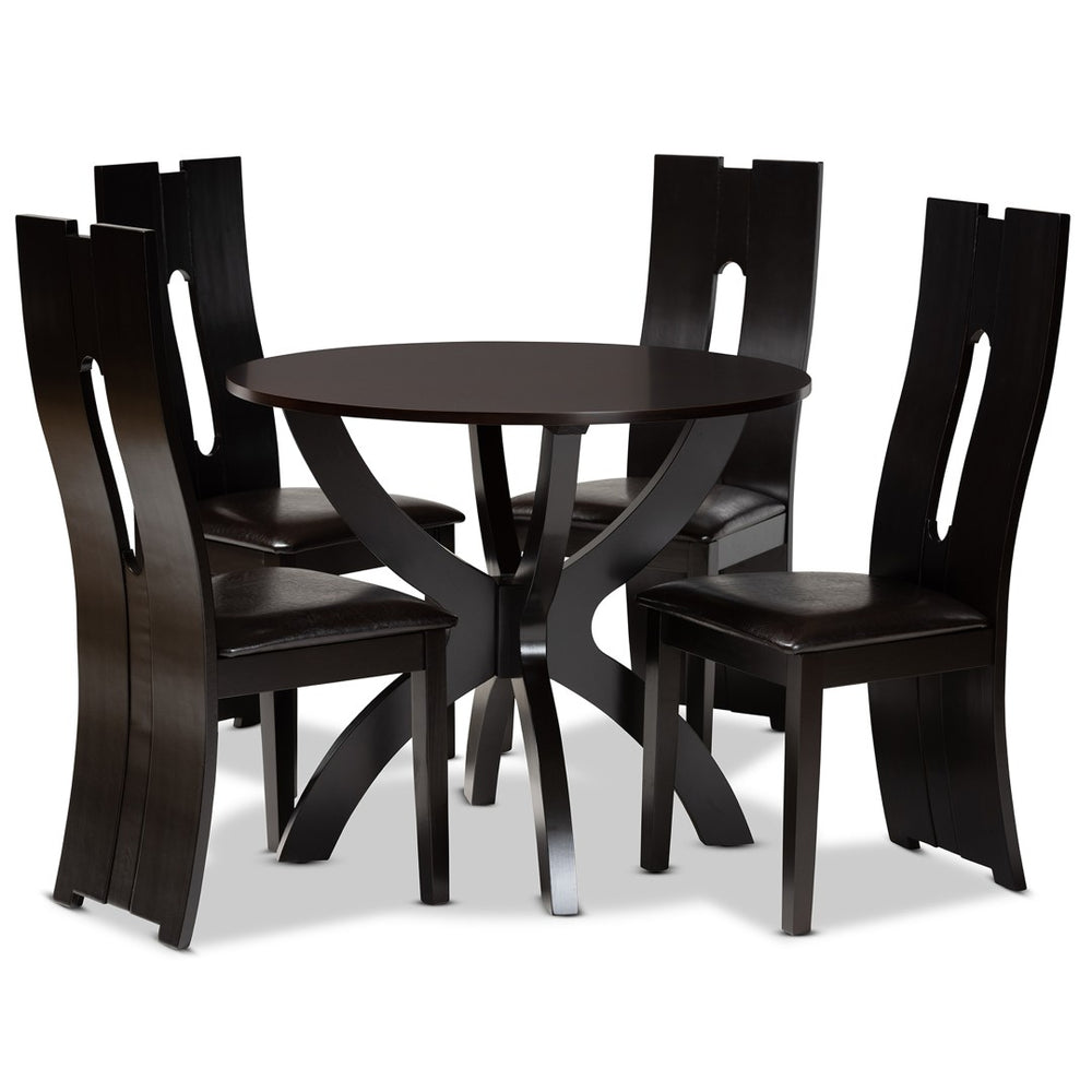 Baxton Studio Baxton Studio Ronda 5-Piece Modern Dining Set – Dark Brown Faux Leather & Wood for Cozy Spaces Ronda-Dark Brown-5PC Dining Set