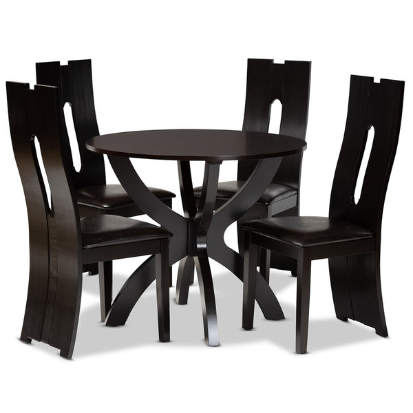 Baxton Studio Baxton Studio Ronda 5-Piece Modern Dining Set – Dark Brown Faux Leather & Wood for Cozy Spaces Ronda-Dark Brown-5PC Dining Set