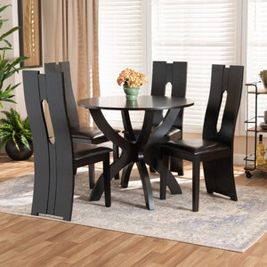 Baxton Studio Baxton Studio Ronda 5-Piece Modern Dining Set – Dark Brown Faux Leather & Wood for Cozy Spaces Ronda-Dark Brown-5PC Dining Set