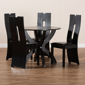 Baxton Studio Baxton Studio Ronda 5-Piece Modern Dining Set – Dark Brown Faux Leather & Wood for Cozy Spaces Ronda-Dark Brown-5PC Dining Set