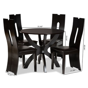 Baxton Studio Baxton Studio Ronda 5-Piece Modern Dining Set – Dark Brown Faux Leather & Wood for Cozy Spaces Ronda-Dark Brown-5PC Dining Set