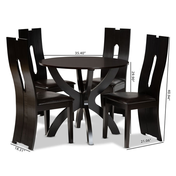Baxton Studio Baxton Studio Ronda 5-Piece Modern Dining Set – Dark Brown Faux Leather & Wood for Cozy Spaces Ronda-Dark Brown-5PC Dining Set