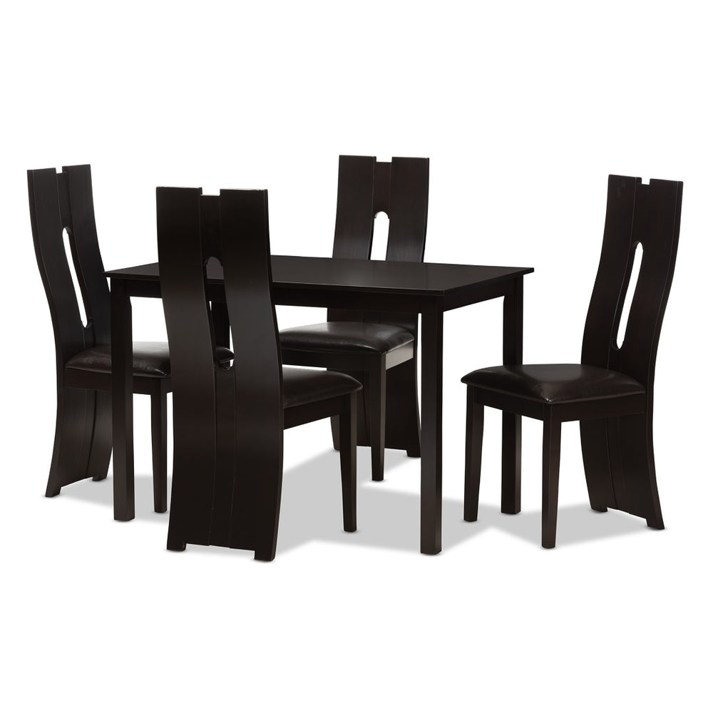 Baxton Studio Baxton Studio Alani Modern 5-Piece Dining Set with Dark Brown Faux Leather Chairs and Table RH5509C-Dark Brown Dining Set