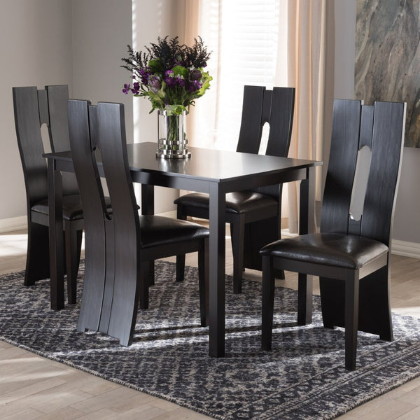 Baxton Studio Baxton Studio Alani Modern 5-Piece Dining Set with Dark Brown Faux Leather Chairs and Table RH5509C-Dark Brown Dining Set