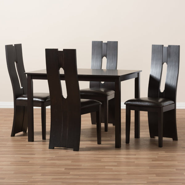 Baxton Studio Baxton Studio Alani Modern 5-Piece Dining Set with Dark Brown Faux Leather Chairs and Table RH5509C-Dark Brown Dining Set