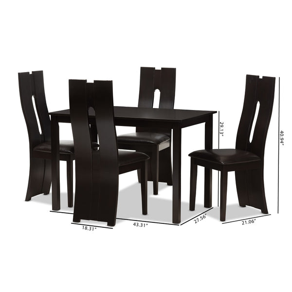 Baxton Studio Baxton Studio Alani Modern 5-Piece Dining Set with Dark Brown Faux Leather Chairs and Table RH5509C-Dark Brown Dining Set