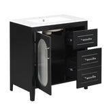 English Elm 30" Bathroom Vanity With Sink, Bathroom Vanity Cabinet With Two Drawers and Door, Adjustable Shelf, Solid Wood and Mdf, Black