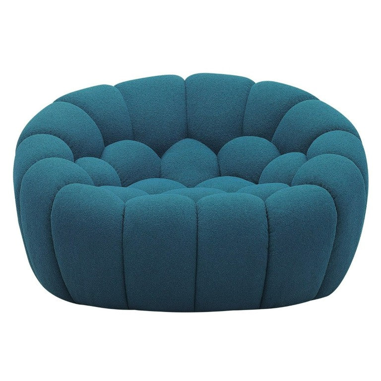 VIG Furniture Yolonda Curved Dark Teal Teddy Chair With Hexagonal Tufting, Solid Wood Frame, 440 Lb Capacity VGEV2126C-CHR-C-15