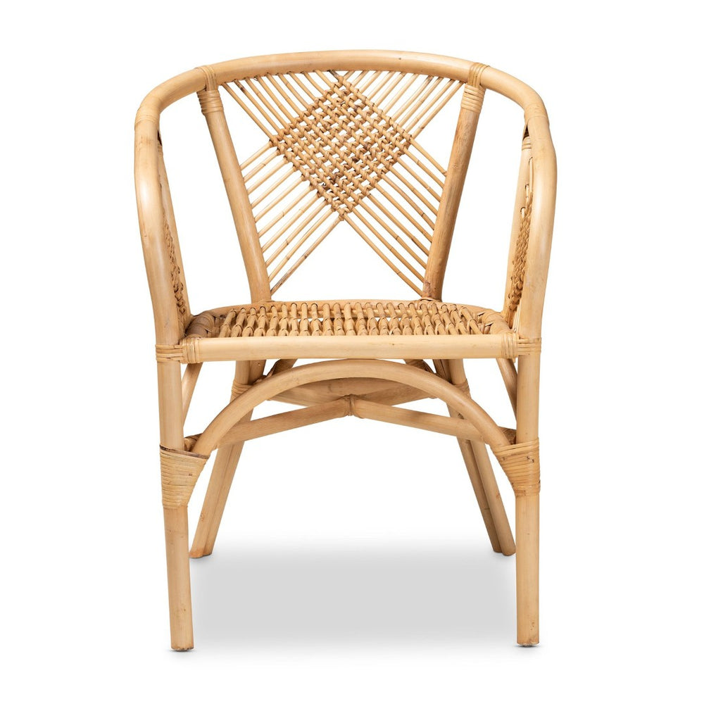 English Elm Modern Natural Rattan Dining Chair Woven Geometric Back Boho Armchair for Eclectic Spaces B2750P470043