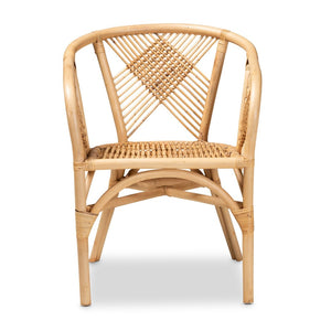 English Elm Modern Natural Rattan Dining Chair Woven Geometric Back Boho Armchair for Eclectic Spaces B2750P470043