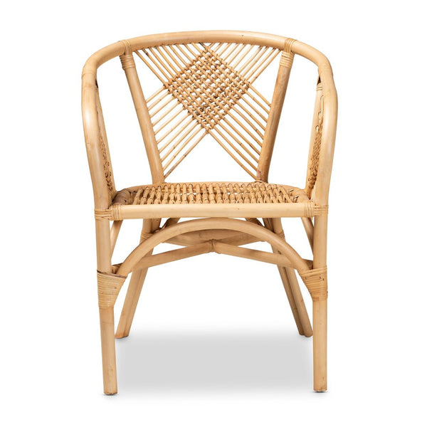 English Elm Modern Natural Rattan Dining Chair Woven Geometric Back Boho Armchair for Eclectic Spaces B2750P470043