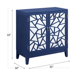 English Elm Einstein Blue Finish Console Cabinet with Mirrored Doors, 2-Door Storage, KD Legs, 70lb Top Capacity B2726P272318